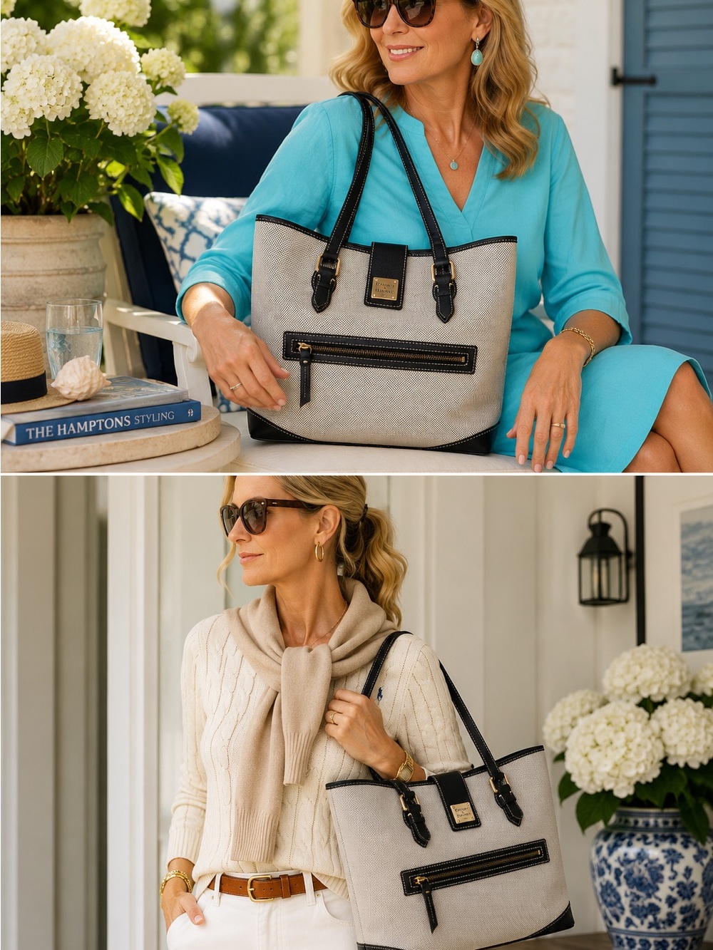 Dooney & Bourke Cabriolet Woven Shopper Tote Black White Leather Trim - Picture 9 of 16